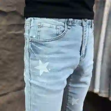 吉肯蒂 薄款百搭修身做旧水洗长裤牛仔裤 男款