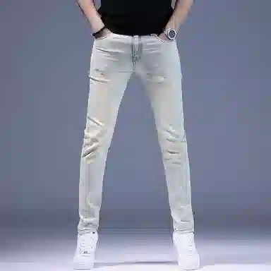 吉肯蒂 潮牌百搭日常休闲长裤修身小直筒牛仔裤 男款