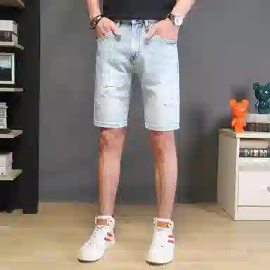 吉肯蒂 个性破洞潮流痞帅五分裤牛仔短裤 男款