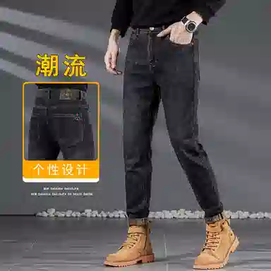 吉肯蒂 高端秋冬季加绒牛仔裤男高弹修身小脚显瘦韩版长裤 男款