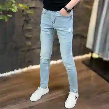吉肯蒂 薄款百搭修身做旧水洗长裤牛仔裤 男款