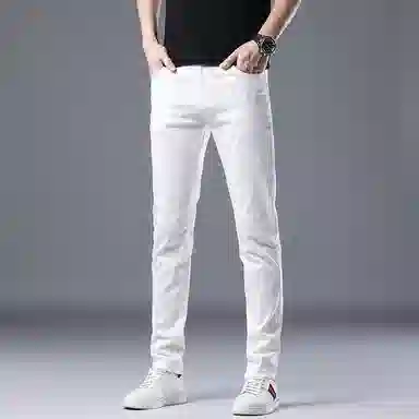 吉肯蒂 高端裤男修身小脚春夏秋弹力白色休闲百搭长裤子潮流牛仔裤 男款