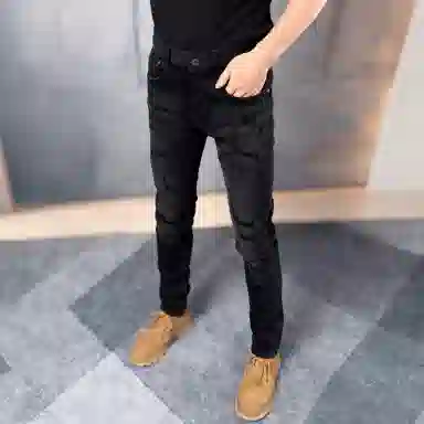 吉肯蒂 秋冬破洞牛仔裤男士欧版修身小脚裤加绒弹力长裤 男款