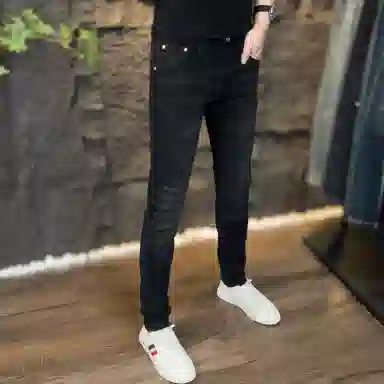吉肯蒂 高端秋冬款牛仔裤男潮牌时尚修身小脚印花韩版弹力长裤 男款