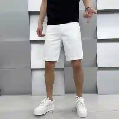 吉肯蒂 欧美高端潮牌简约白色轻奢男士五分修身小直筒牛仔短裤 男款