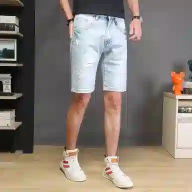 吉肯蒂 个性破洞潮流痞帅五分裤牛仔短裤 男款