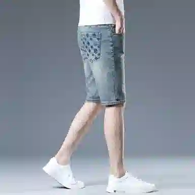 吉肯蒂 轻奢修身刺绣时尚百搭牛仔短裤 男款