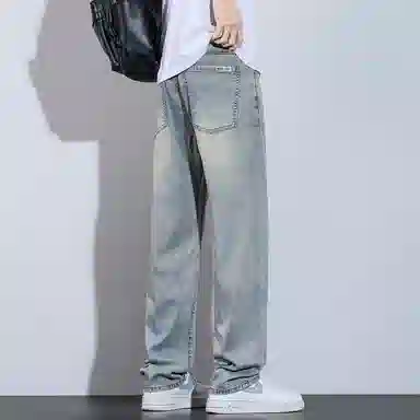 吉肯蒂 高街美式薄款宽松直筒休闲阔腿舒适牛仔裤 男款