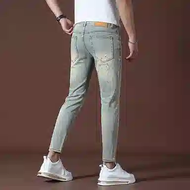 吉肯蒂 高端复古薄款小脚男裤小个子九分裤牛仔裤 男款