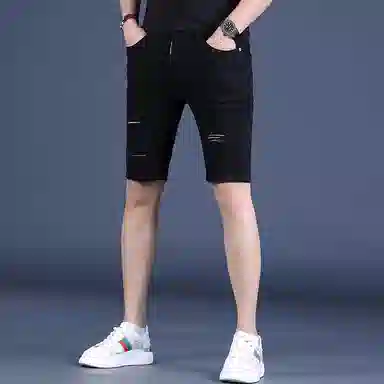 吉肯蒂 舒适合身薄款百搭休闲简约五分裤牛仔短裤 男款 黑色