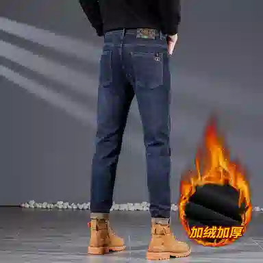 吉肯蒂 高端秋冬季加绒牛仔裤男高弹修身小脚显瘦韩版长裤 男款