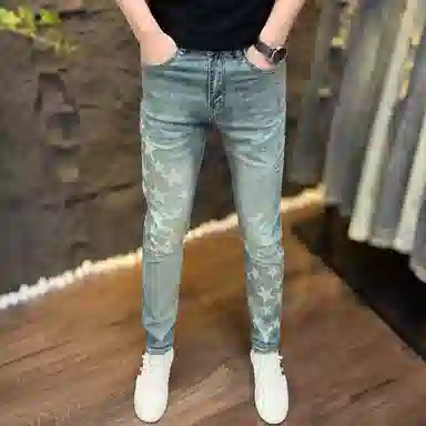 吉肯蒂 高端复古印花潮流修身裤长裤牛仔裤 男款