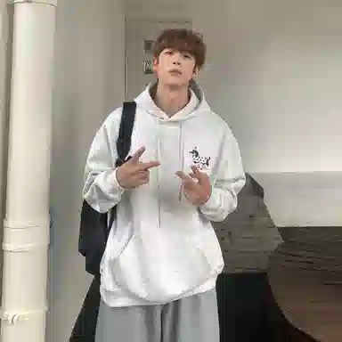 永言 小众腊肠狗刺绣秋冬简约外套男宽松休闲百搭套头上衣情侣连帽卫衣 男女同款