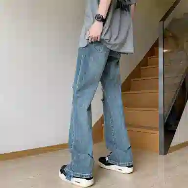 永言 破洞裤子男夏季薄款垂感长裤修身牛仔裤 男女同款