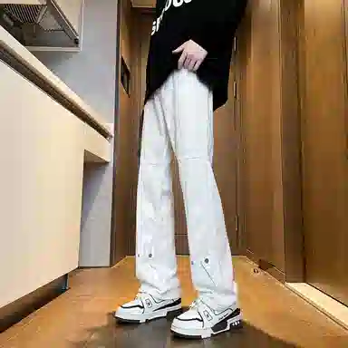 永言 美式高街复古直筒牛仔裤 男女同款