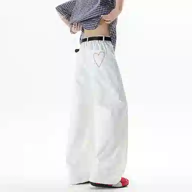 永言 爱心刺绣双色美式大码休闲裤 男女同款