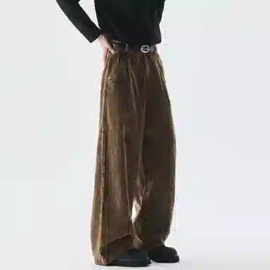永言 日系复古水洗直筒裤男做旧灯芯绒拖地长裤男早秋宽松阔腿工装裤百搭休闲裤 男女同款
