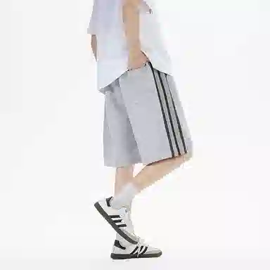 永言 美式条纹拼接撞色运动男夏季潮牌重磅简约五分裤子宽松直筒裤休闲短裤 男女同款