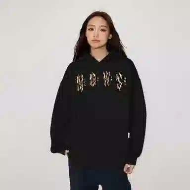 永言 豹纹印花休闲连帽上衣美式通勤套头情侣外套高级感帽衫衣服流行卫衣 男女同款
