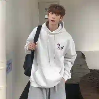 永言 小众腊肠狗刺绣秋冬简约外套男宽松休闲百搭套头上衣情侣连帽卫衣 男女同款