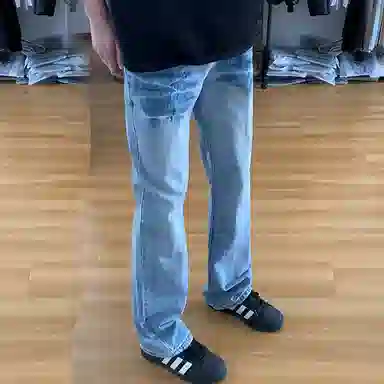 冈哉 美式高街潮流复古潮牌小众猫爪痕闪电纹设计个性重水洗阔腿做旧弯刀百搭痞帅垂感宽松直筒日常通勤牛仔裤 男女同款