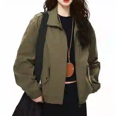 冈哉 立领工装口袋铆钉拼接设计纯色简约基础款美式复古防水上衣宽松百搭潮流夹克外套 男女同款