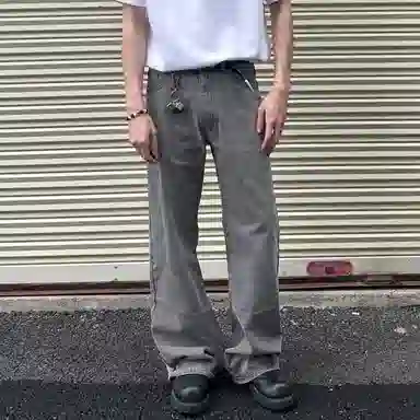 冈哉 美式复古个性潮流潮牌重工水洗标中腰纽扣宽松高街潮搭休闲日常百搭直筒裤牛仔裤 男女同款