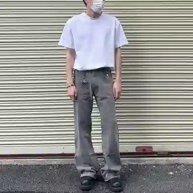冈哉 美式复古个性潮流潮牌重工水洗标中腰纽扣宽松高街潮搭休闲日常百搭直筒裤牛仔裤 男女同款