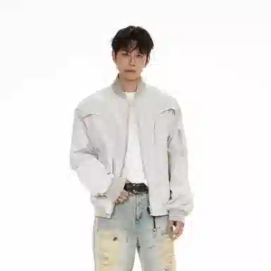 冈哉 美式简约解构装饰外套约棒球领下摆松紧慵懒感个性痞帅日常通勤柔软舒适亲肤飞行夹克  男女同款