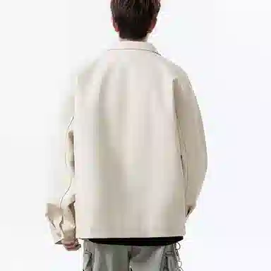 冈哉 美式复古纯色机场皮上衣时尚潮流翻领宽松休闲舒适百搭情侣日常皮衣外套 男女同款