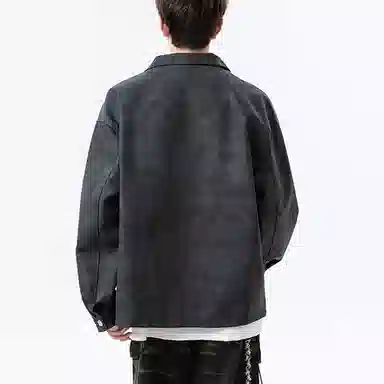 冈哉 美式复古纯色机场皮上衣时尚潮流翻领宽松休闲舒适百搭情侣日常皮衣外套 男女同款