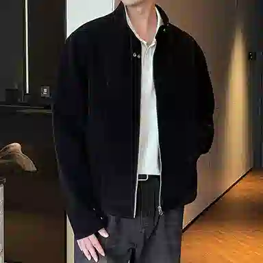 冈哉 美拉德麂皮皮上衣解构拼接立领设计美式复古高街痞帅休闲做旧纯色垂感小众夹克外套 男女同款