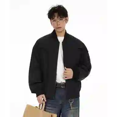 冈哉 美式简约解构装饰外套约棒球领下摆松紧慵懒感个性痞帅日常通勤柔软舒适亲肤飞行夹克  男女同款