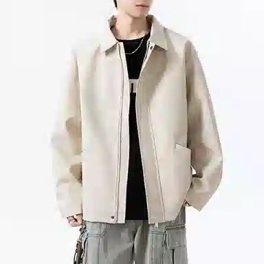 冈哉 美式复古纯色机场皮上衣时尚潮流翻领宽松休闲舒适百搭情侣日常皮衣外套 男女同款