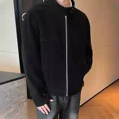 冈哉 美拉德麂皮皮上衣解构拼接立领设计美式复古高街痞帅休闲做旧纯色垂感小众夹克外套 男女同款