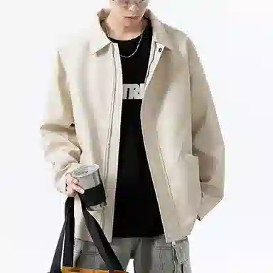 冈哉 美式复古纯色机场皮上衣时尚潮流翻领宽松休闲舒适百搭情侣日常皮衣外套 男女同款