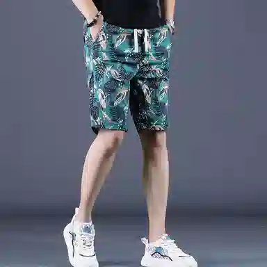 尘映 薄款潮牌花色不规则印花五分中裤运动休闲短裤 男款