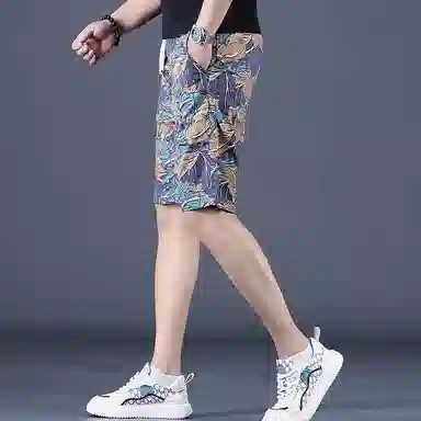 尘映 薄款潮牌不规则印花五分中裤运动沙滩裤潮休闲短裤 男款