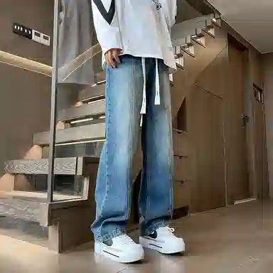 尘映 美式潮流高街户外宽松直筒简约百搭牛仔裤 男款