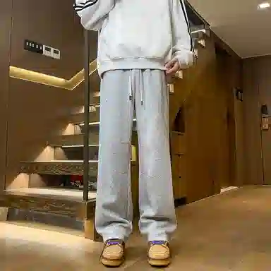 尘映 美式潮牌薄款宽松直筒阔腿工装松紧腰休闲裤 男款