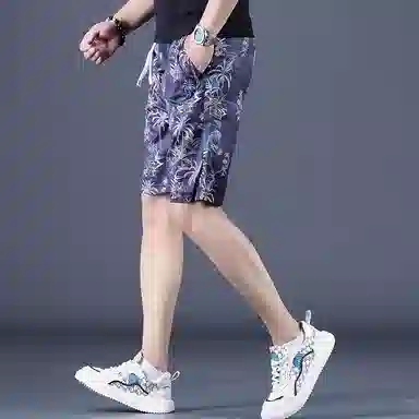 尘映 薄款潮牌花色不规则印花五分中裤男士冰丝运动男沙滩裤潮休闲短裤 男款
