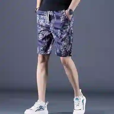 尘映 薄款潮牌花色不规则印花五分中裤男士冰丝运动男沙滩裤潮休闲短裤 男款