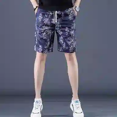 尘映 薄款潮牌花色不规则印花五分中裤男士冰丝运动男沙滩裤潮休闲短裤 男款
