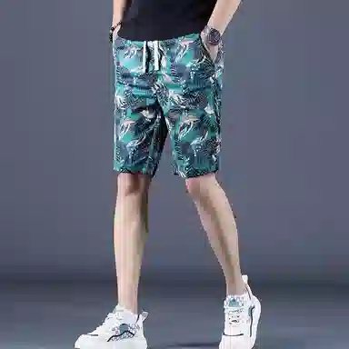 尘映 薄款潮牌花色不规则印花五分中裤运动休闲短裤 男款