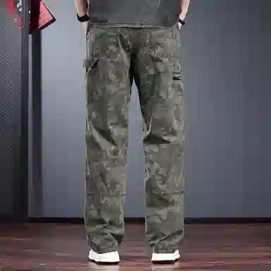 尘映 迷彩潮牌宽松直筒战术裤高街美式复古工装伐木裤休闲裤 男款