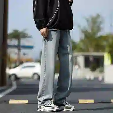 尘映 美式潮流高街户外宽松简约百搭直筒裤牛仔裤 男款