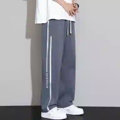 尘映 美式潮牌高街校园穿搭微阔腿抽绳显高百搭运动通勤长裤宽松纯色直筒裤子休闲裤 男女同款
