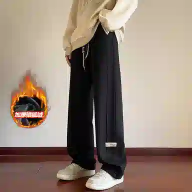 尘映 美式高街痞帅早秋常规加绒款菠萝格校园穿搭直筒阔腿裤男宽松拖地裤无性别亲肤学院百搭通勤运动裤子休闲裤 男女同款