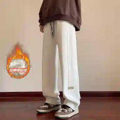 尘映 美式高街痞帅早秋常规加绒款菠萝格校园穿搭直筒阔腿裤男宽松拖地裤无性别亲肤学院百搭通勤运动裤子休闲裤 男女同款