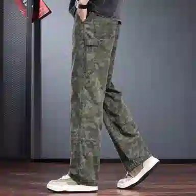 尘映 迷彩潮牌宽松直筒战术裤高街美式复古工装伐木裤休闲裤 男款